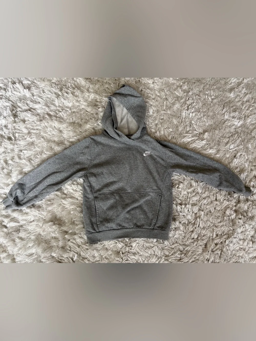 Nike All Kids Fit Sportswear Club Fleece Hoodie- Dk Grey Heather/White- Sz L